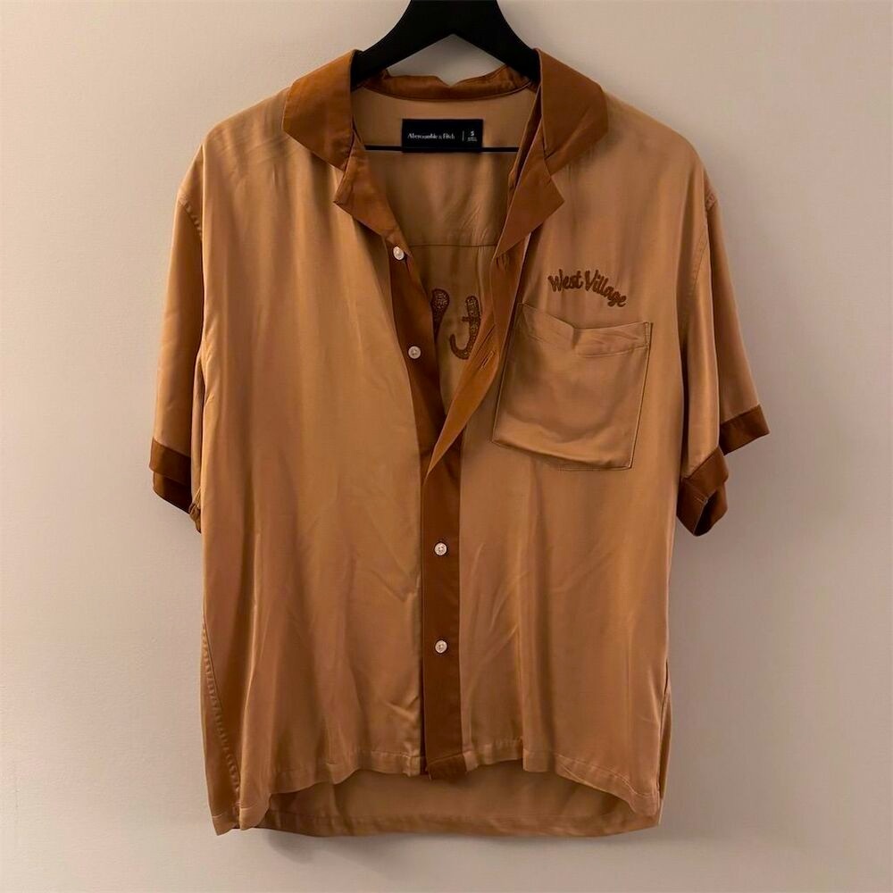 Abercrombie Button Up Bowling Shirt Brown Small